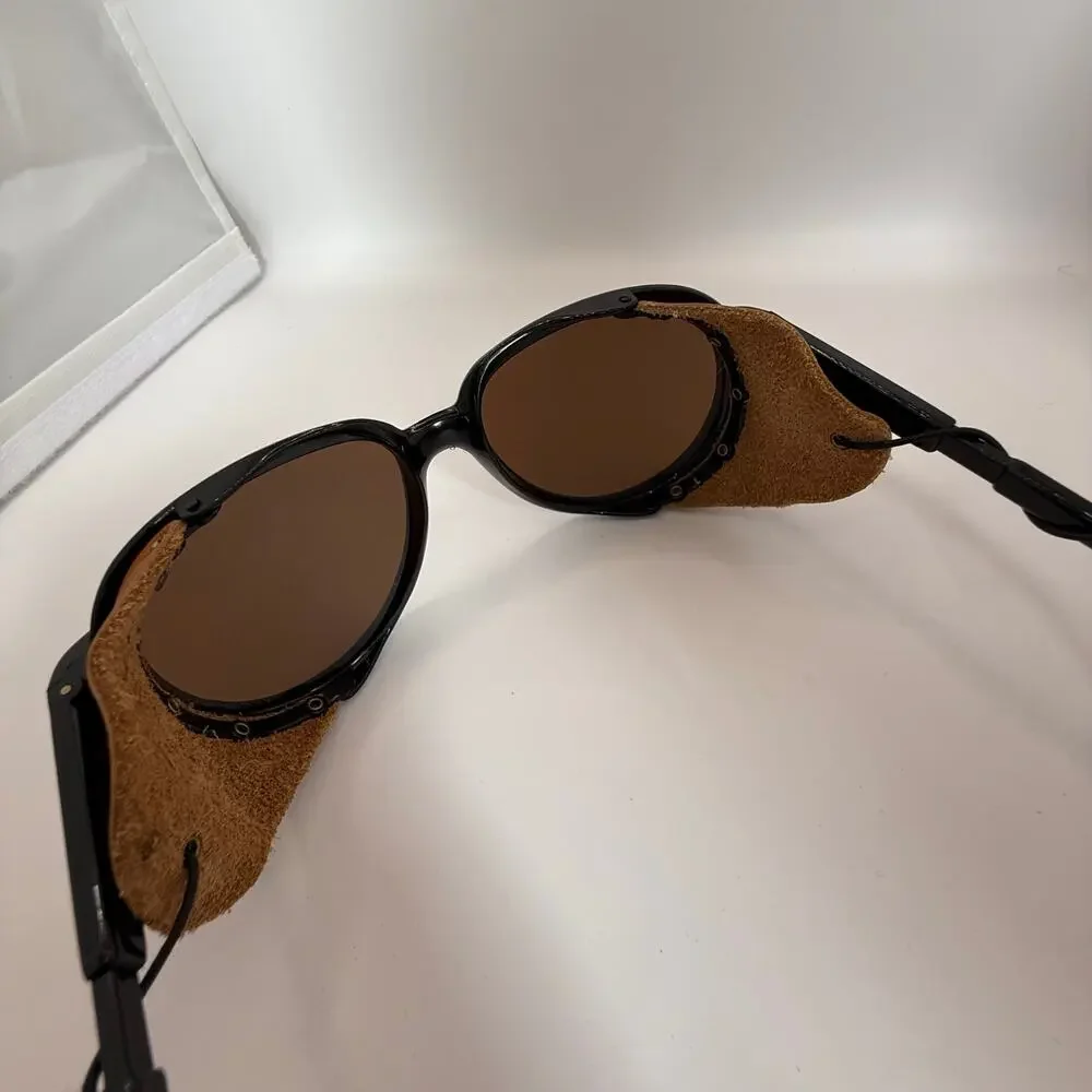Vintage‎ Bolle Crevasse Black Sunglasses Leather Shields 09100014 Made in France